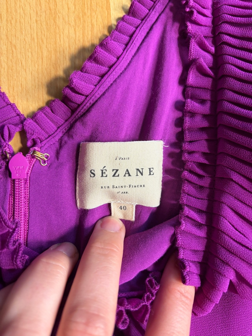 Sezane Rachelle Midi Dress Violet Magenta Accordion Pleated V-Neck Ruffle - Picture 6 of 13